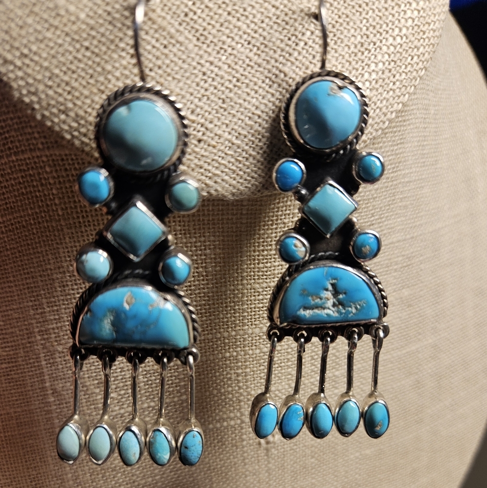 Federico Jimenez Sterling Silver Morenci & Sleeping Beauty Turquoise Earrings